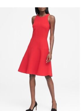 Banana Republic Red Sleeveless Midi A-Line Dress